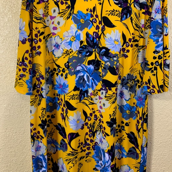 Alexandra Oak Dress Yellow Blue Black Floral XL Stretchy Pullover Polyester - Picture 3 of 11